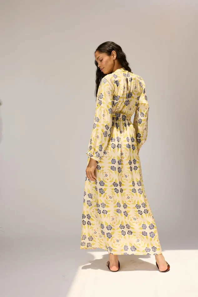 Women Natalie Martin Dresses Nico LS Maxi With Sash Prairie Indigo