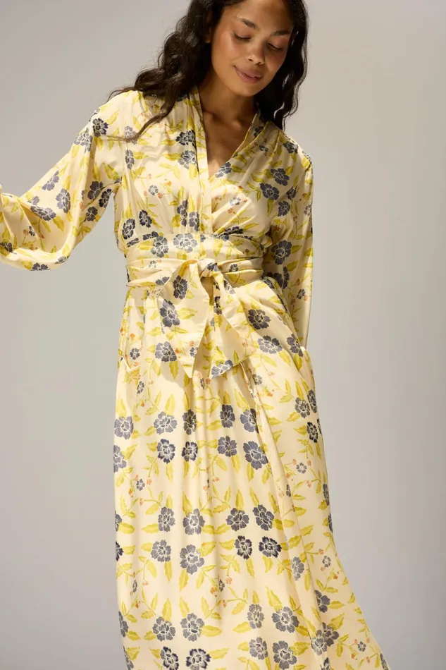 Women Natalie Martin Dresses Nico LS Maxi With Sash Prairie Indigo