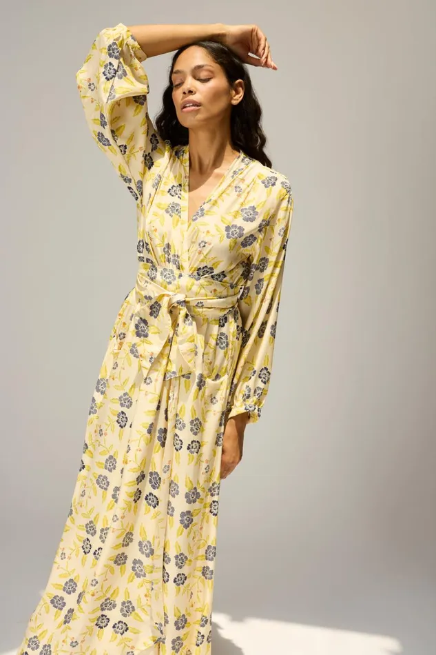 Women Natalie Martin Dresses Nico LS Maxi With Sash Prairie Indigo