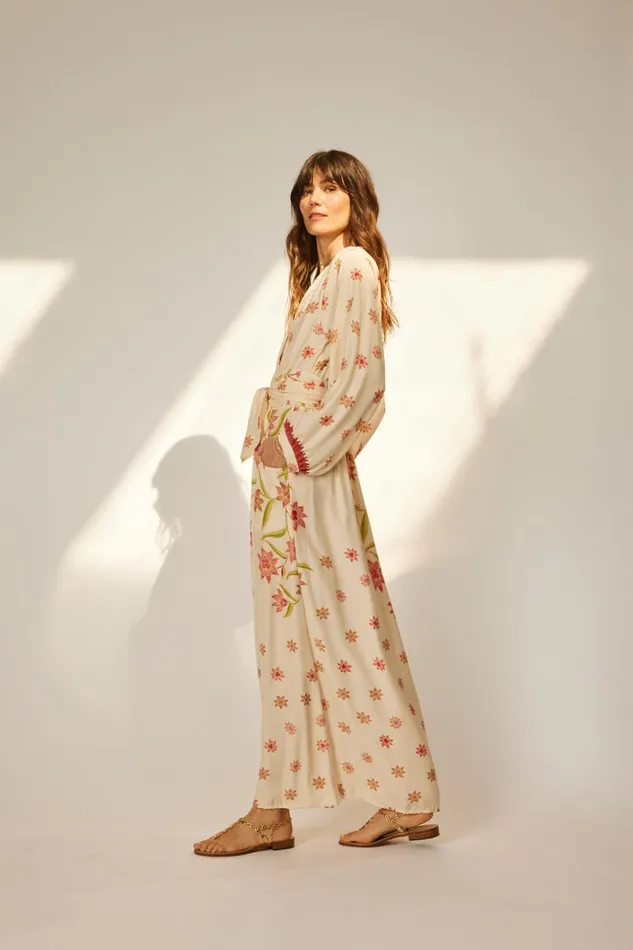 Women Natalie Martin Dresses Nico LS Maxi With Sash Starflower Cream