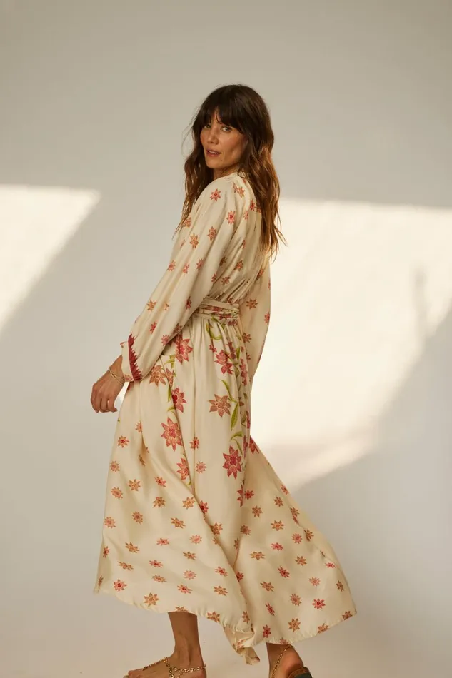 Women Natalie Martin Dresses Nico LS Maxi With Sash Starflower Cream