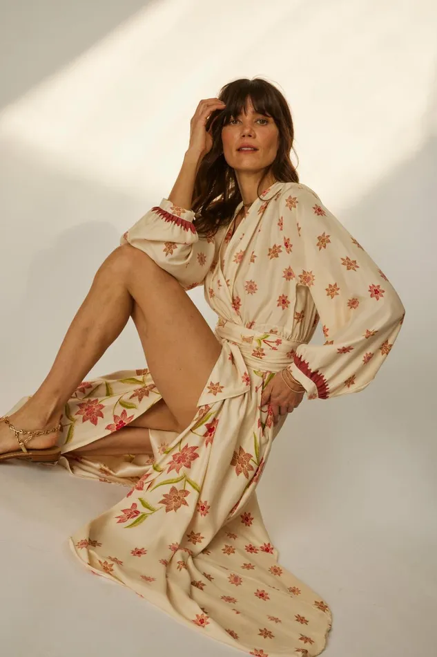 Women Natalie Martin Dresses Nico LS Maxi With Sash Starflower Cream