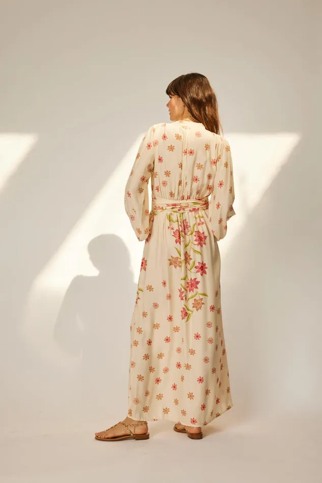 Women Natalie Martin Dresses Nico LS Maxi With Sash Starflower Cream