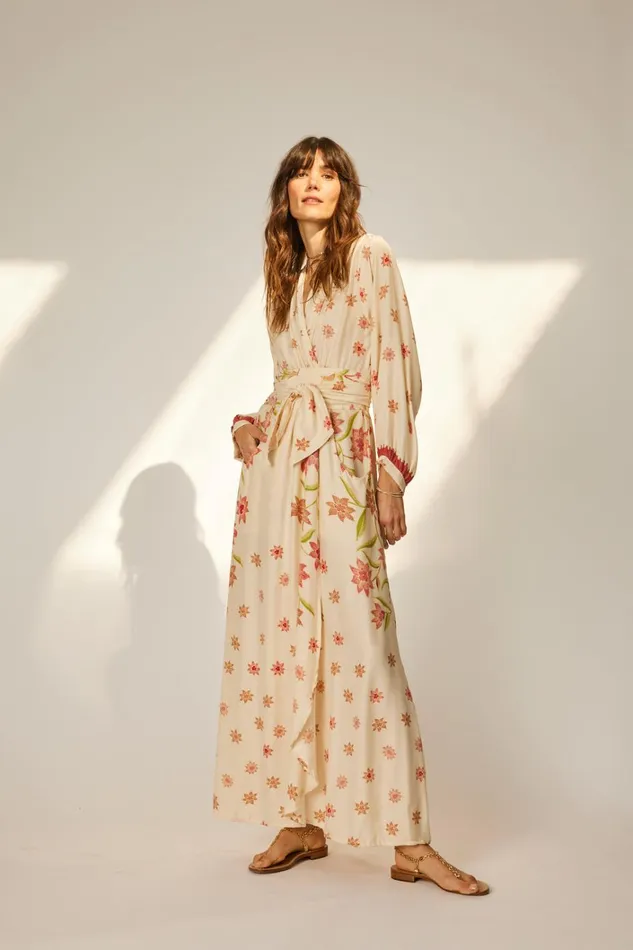 Women Natalie Martin Dresses Nico LS Maxi With Sash Starflower Cream