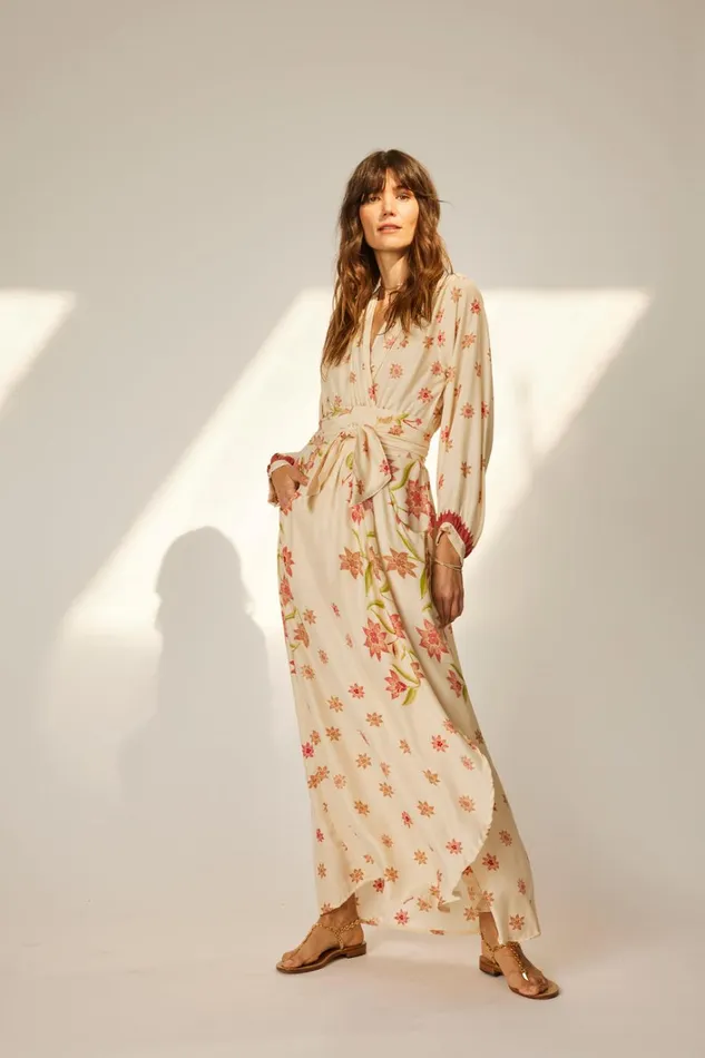 Women Natalie Martin Dresses Nico LS Maxi With Sash Starflower Cream
