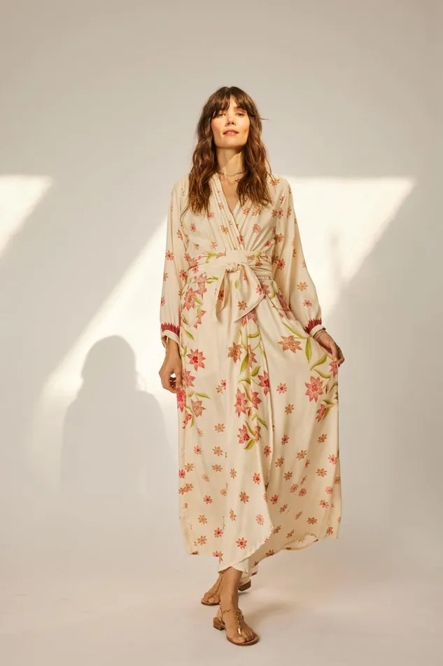 Women Natalie Martin Dresses Nico LS Maxi With Sash Starflower Cream
