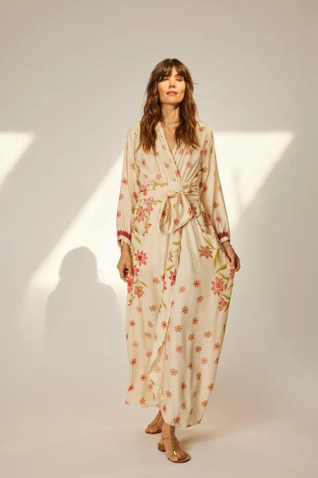 Women Natalie Martin Dresses Nico LS Maxi With Sash Starflower Cream