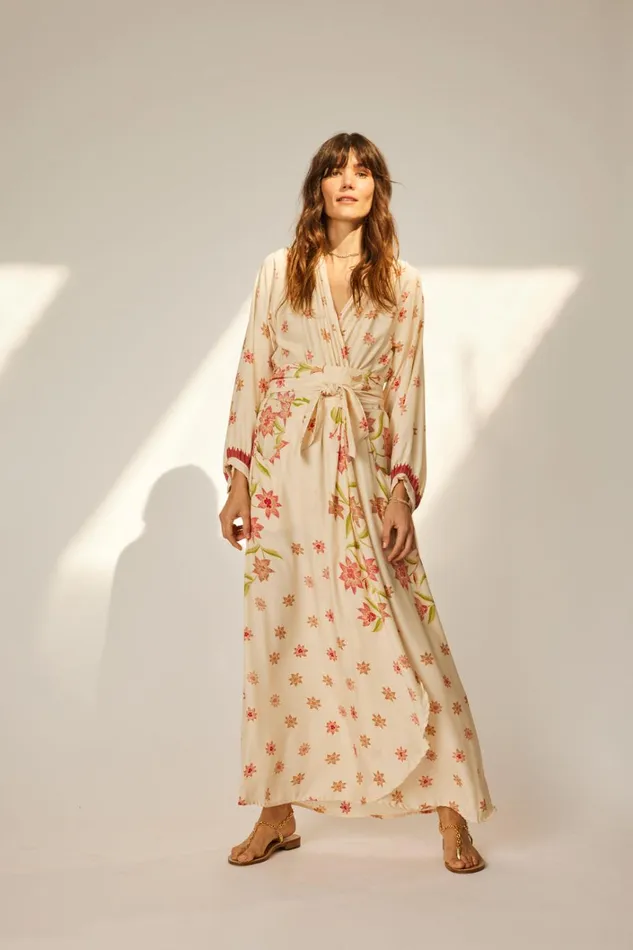 Women Natalie Martin Dresses Nico LS Maxi With Sash Starflower Cream