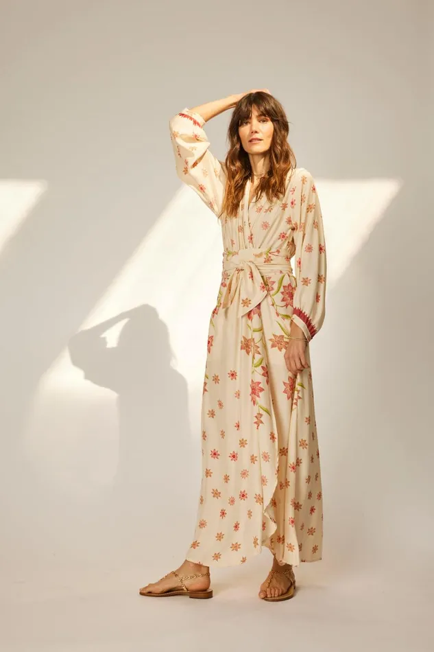 Women Natalie Martin Dresses Nico LS Maxi With Sash Starflower Cream