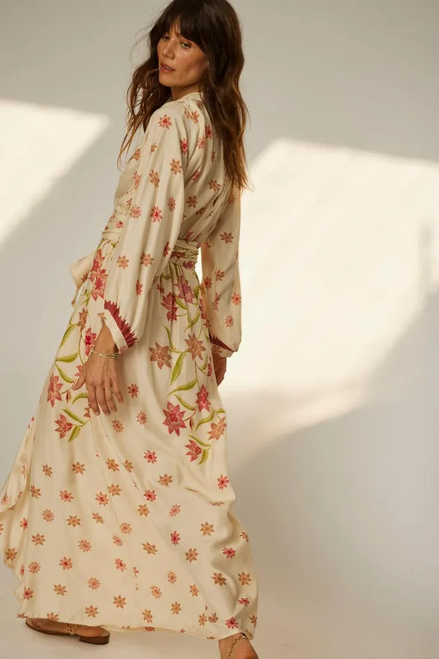 Women Natalie Martin Dresses Nico LS Maxi With Sash Starflower Cream