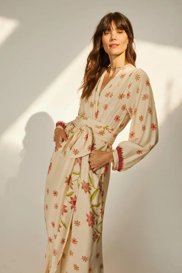 Women Natalie Martin Dresses Nico LS Maxi With Sash Starflower Cream