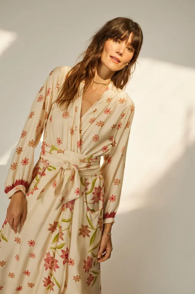 Women Natalie Martin Dresses Nico LS Maxi With Sash Starflower Cream