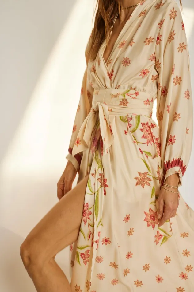 Women Natalie Martin Dresses Nico LS Maxi With Sash Starflower Cream