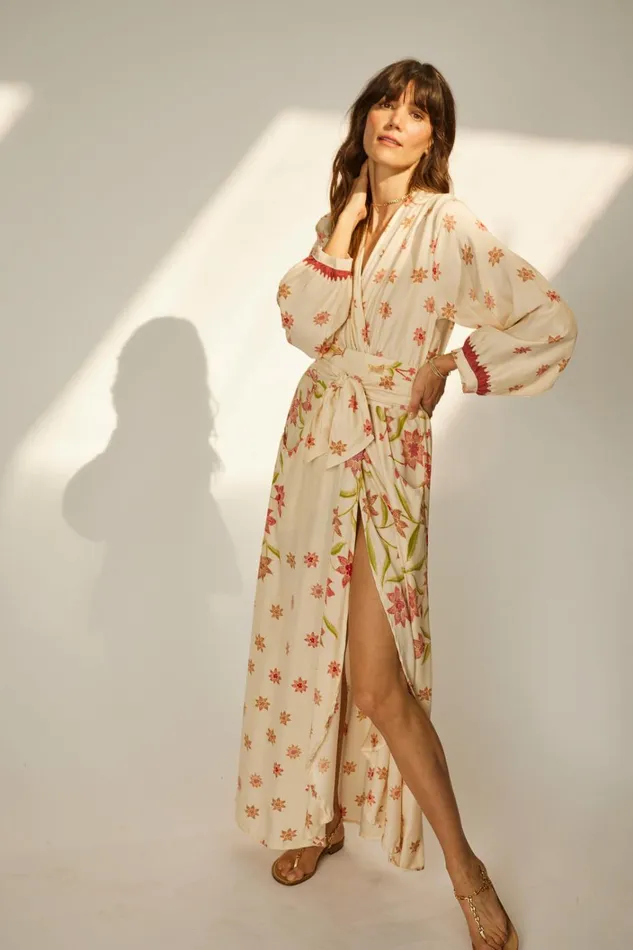 Women Natalie Martin Dresses Nico LS Maxi With Sash Starflower Cream