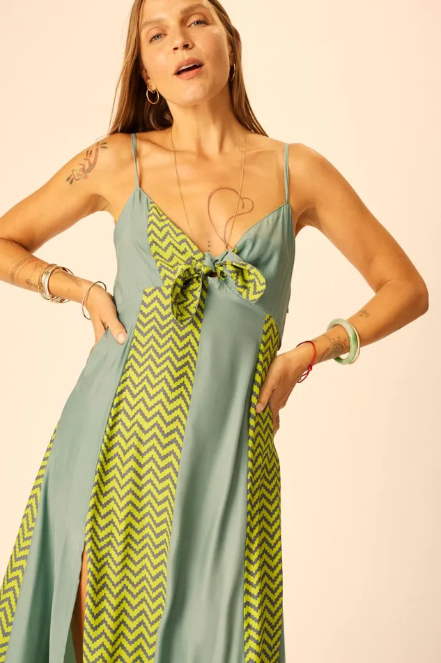 Women Natalie Martin Dresses Sophie Dress Block Zigzag Lime