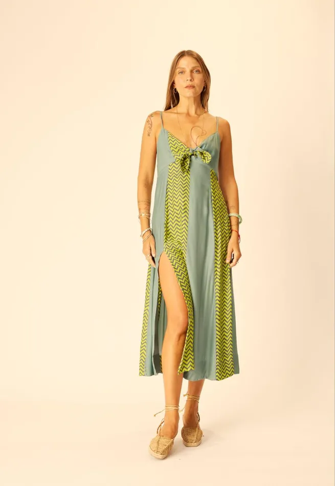 Women Natalie Martin Dresses Sophie Dress Block Zigzag Lime