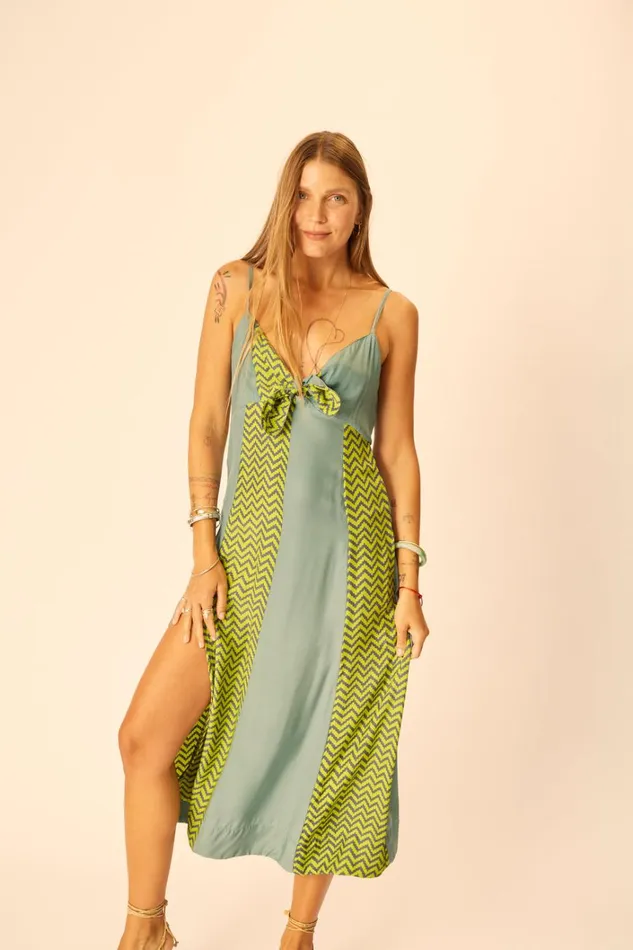 Women Natalie Martin Dresses Sophie Dress Block Zigzag Lime