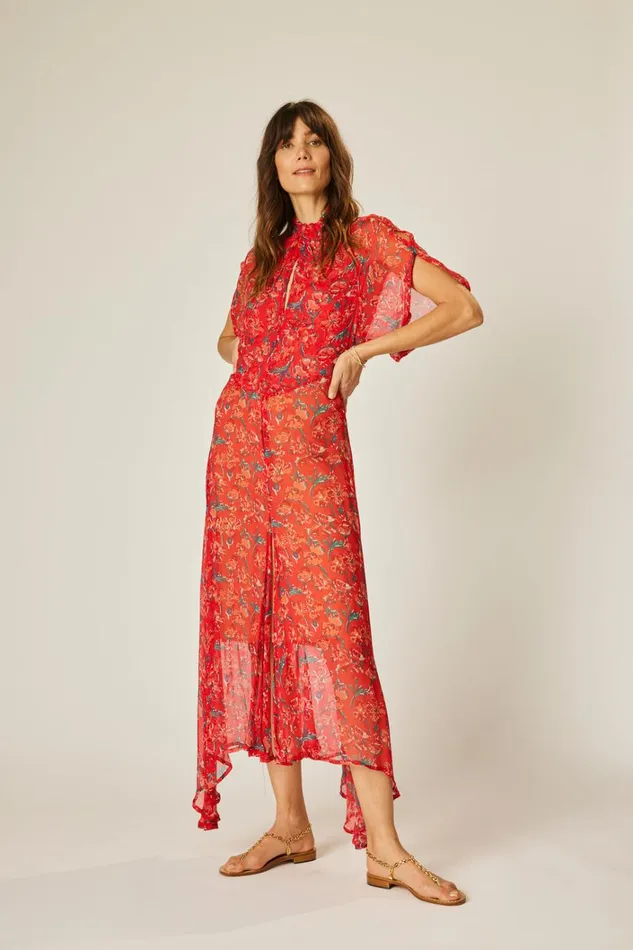 Women Natalie Martin Dresses Tiffany Dress Chiffon Watercolor Vermil