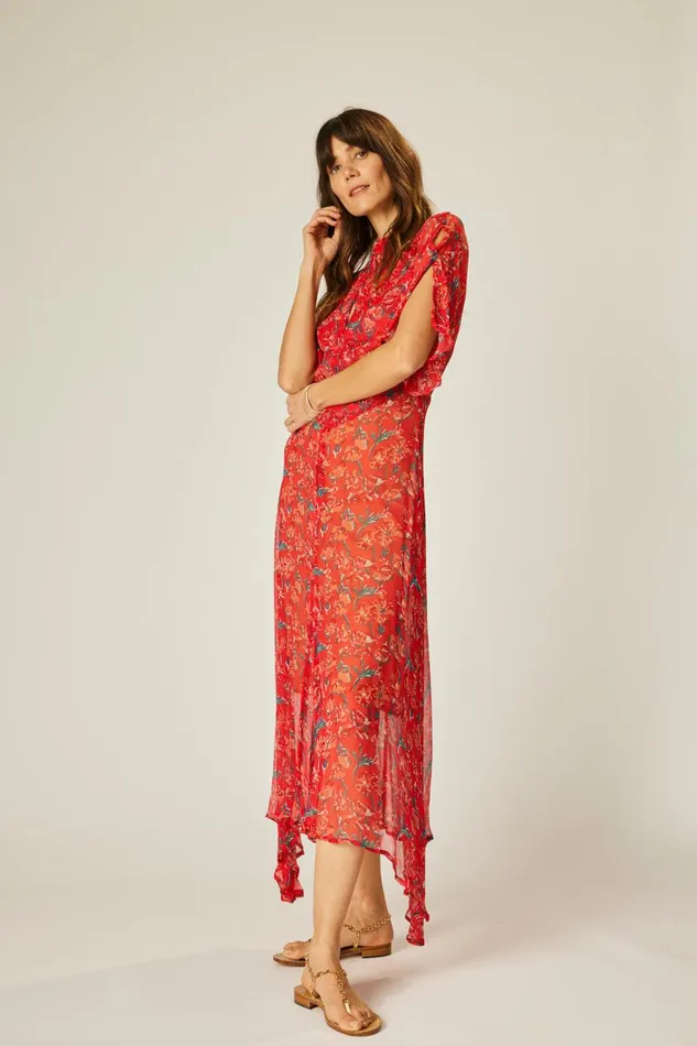 Women Natalie Martin Dresses Tiffany Dress Chiffon Watercolor Vermil