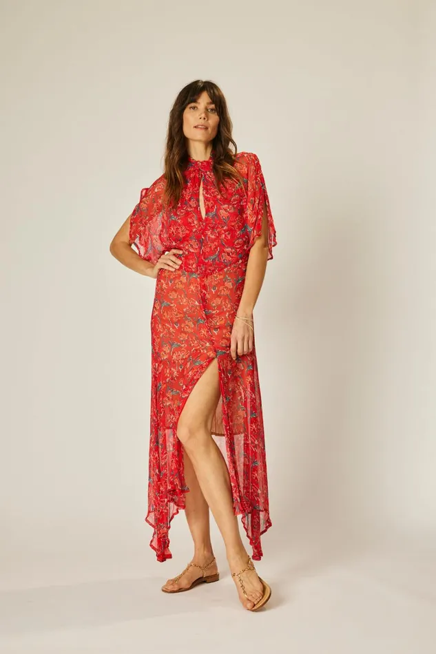 Women Natalie Martin Dresses Tiffany Dress Chiffon Watercolor Vermil