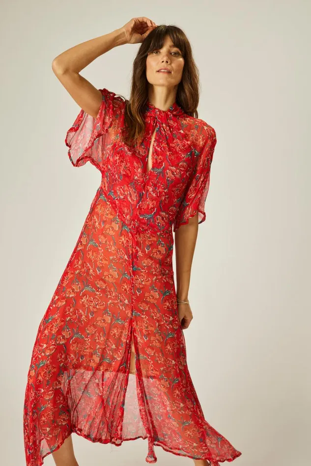 Women Natalie Martin Dresses Tiffany Dress Chiffon Watercolor Vermil
