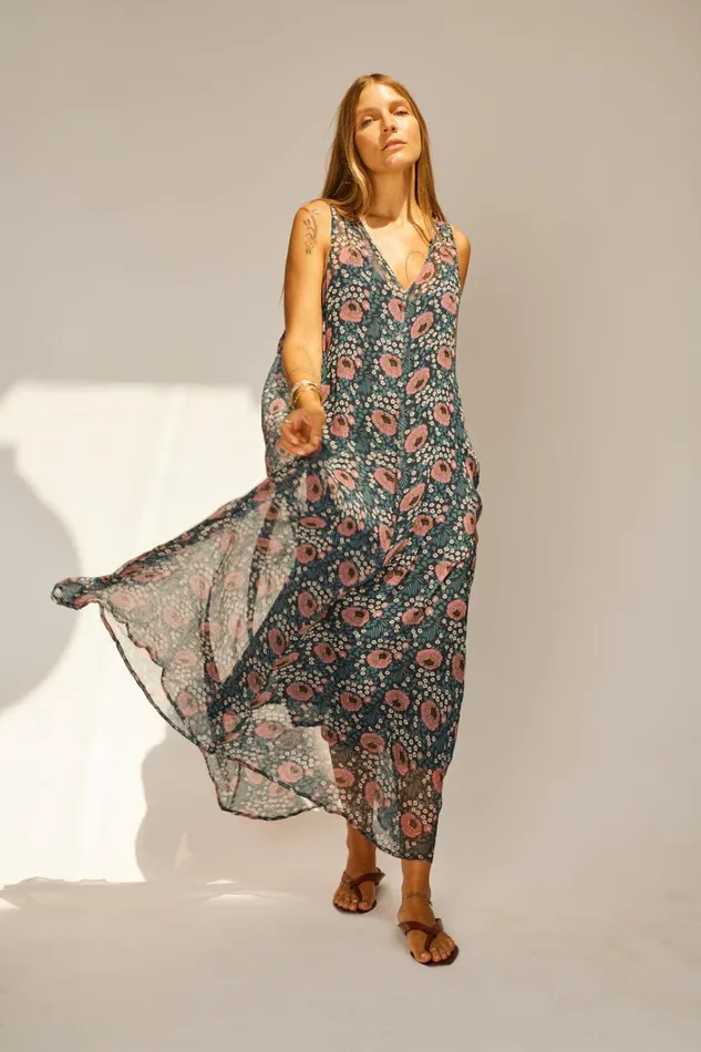 Women Natalie Martin Dresses Tova Maxi Vintage Flowers Indigo