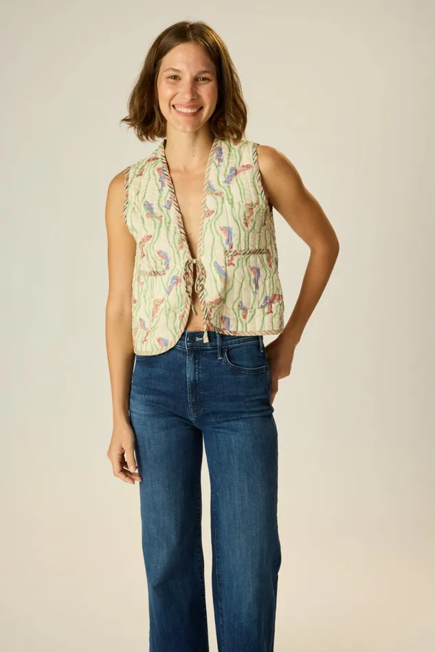 Women Natalie Martin Jackets and Vests Felicity Vest Pisces Print Seaweed