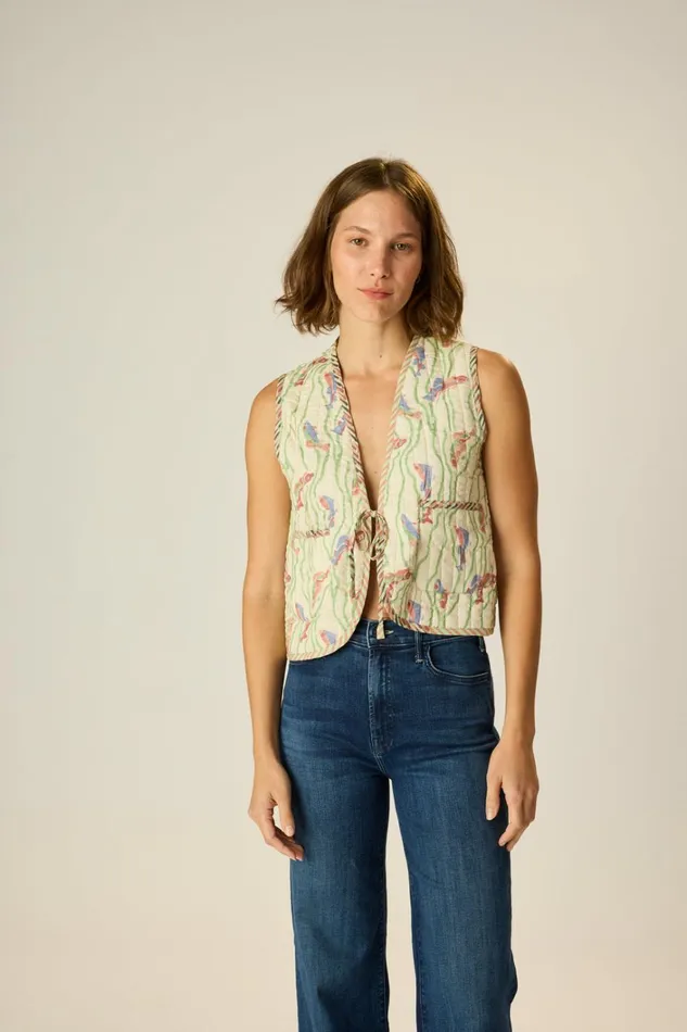 Women Natalie Martin Jackets and Vests Felicity Vest Pisces Print Seaweed