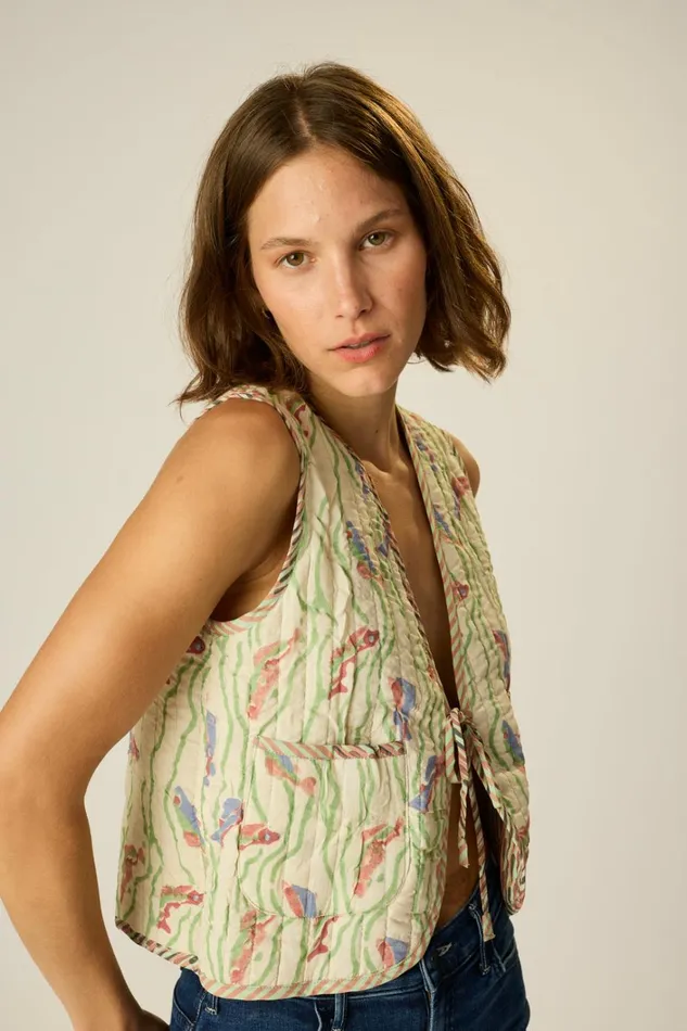 Women Natalie Martin Jackets and Vests Felicity Vest Pisces Print Seaweed