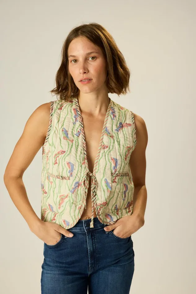Women Natalie Martin Jackets and Vests Felicity Vest Pisces Print Seaweed