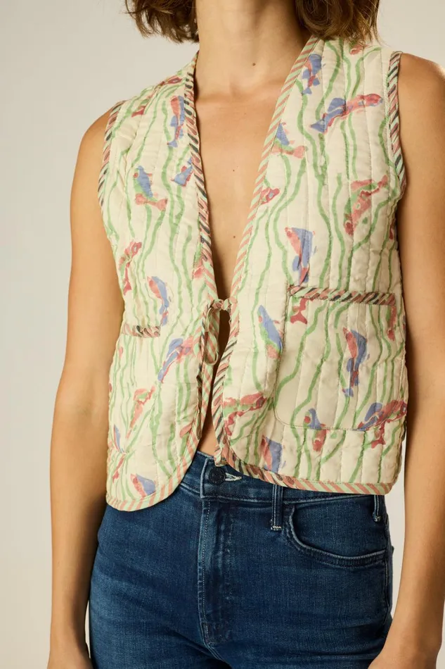 Women Natalie Martin Jackets and Vests Felicity Vest Pisces Print Seaweed