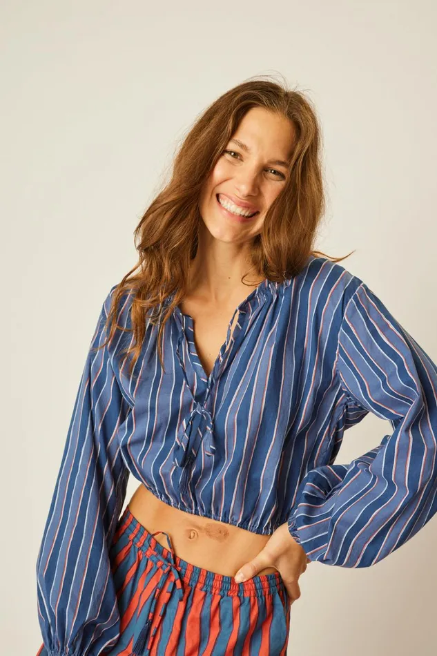 Women Natalie Martin Tops Amelia Top Batik Stripe Navy