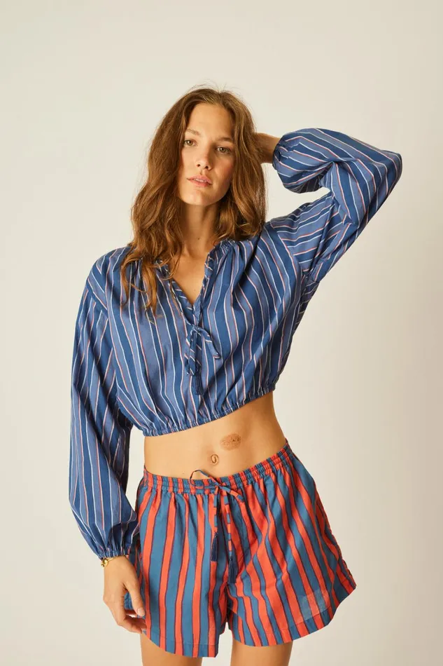 Women Natalie Martin Tops Amelia Top Batik Stripe Navy Women Natalie Martin Tops Amelia Top Batik Stripe Navy