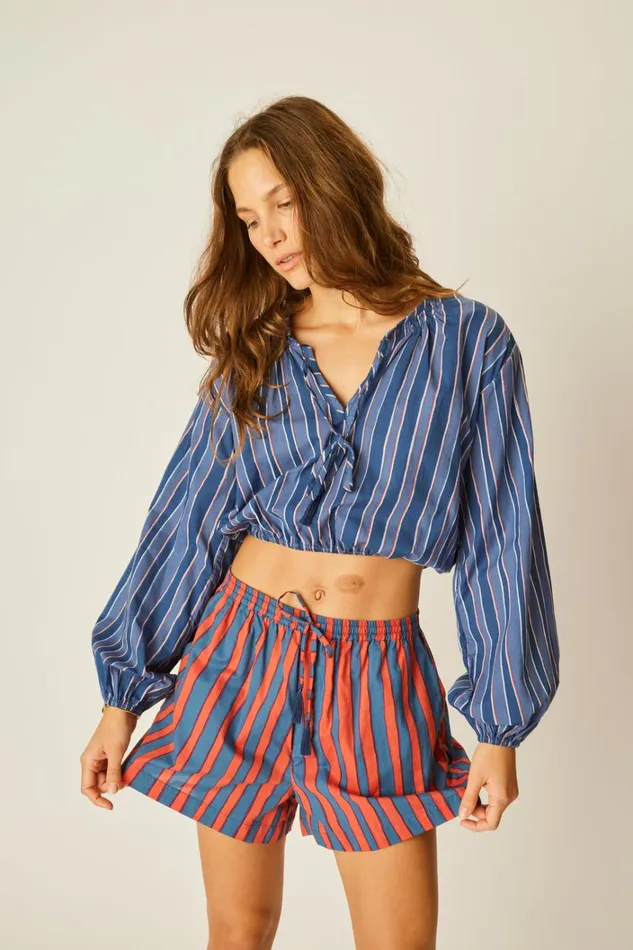 Women Natalie Martin Tops Amelia Top Batik Stripe Navy Women Natalie Martin Tops Amelia Top Batik Stripe Navy