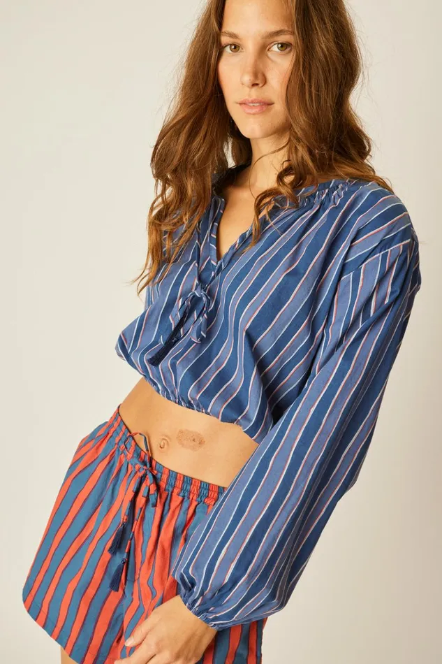 Women Natalie Martin Tops Amelia Top Batik Stripe Navy Women Natalie Martin Tops Amelia Top Batik Stripe Navy