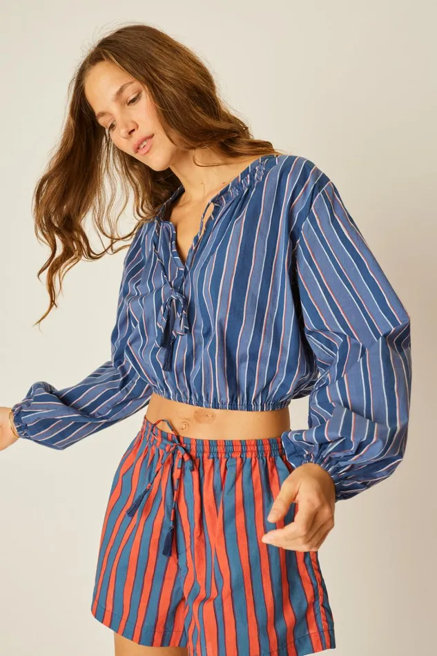 Women Natalie Martin Tops Amelia Top Batik Stripe Navy Women Natalie Martin Tops Amelia Top Batik Stripe Navy