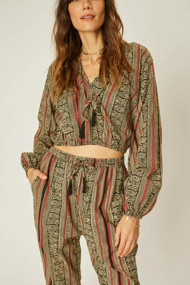 Women Natalie Martin Tops Amelia Top Paisley Stripe Black Women Natalie Martin Tops Amelia Top Paisley Stripe Black