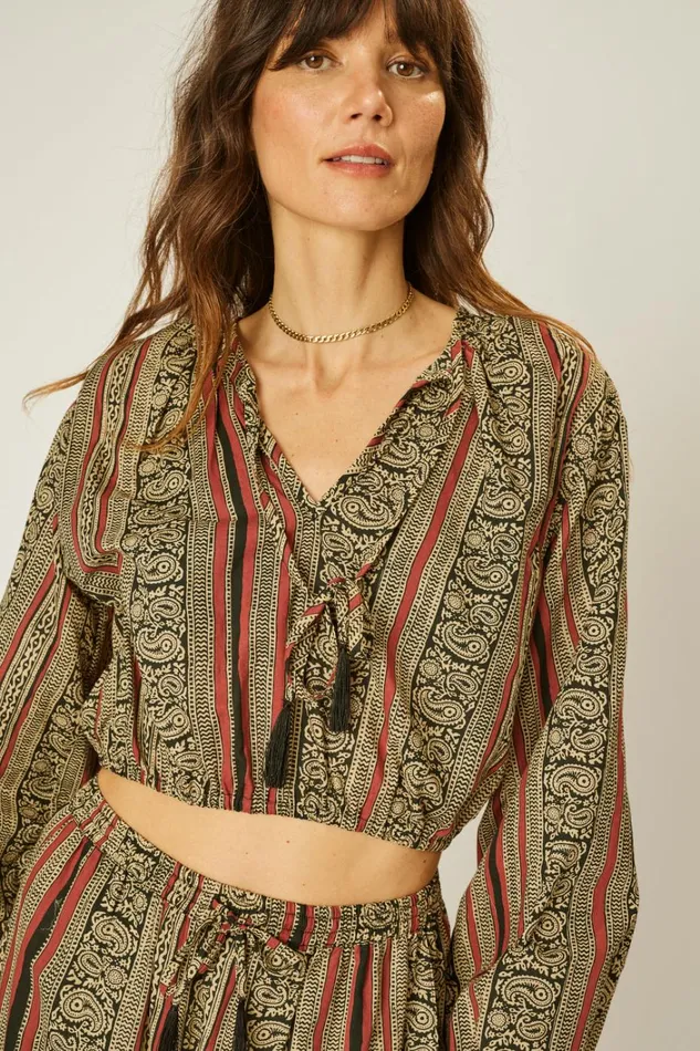 Women Natalie Martin Tops Amelia Top Paisley Stripe Black Women Natalie Martin Tops Amelia Top Paisley Stripe Black