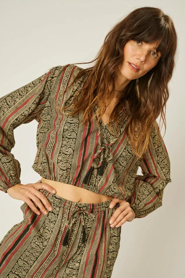Women Natalie Martin Tops Amelia Top Paisley Stripe Black Women Natalie Martin Tops Amelia Top Paisley Stripe Black