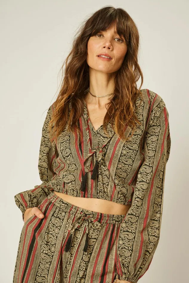 Women Natalie Martin Tops Amelia Top Paisley Stripe Black Women Natalie Martin Tops Amelia Top Paisley Stripe Black