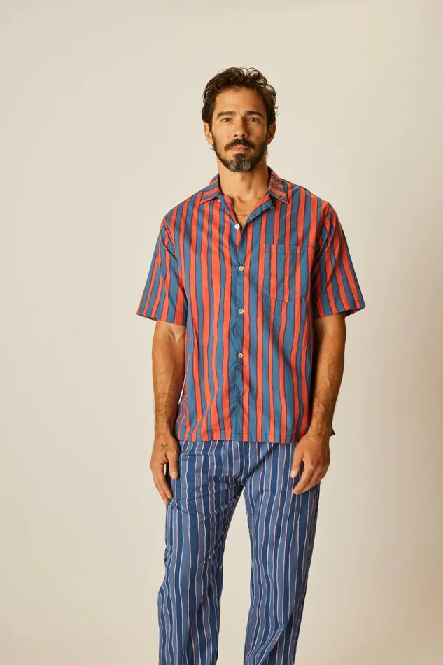 Women Natalie Martin Tops Kevin Shirt Unisex Batik Stripe Blood Orange