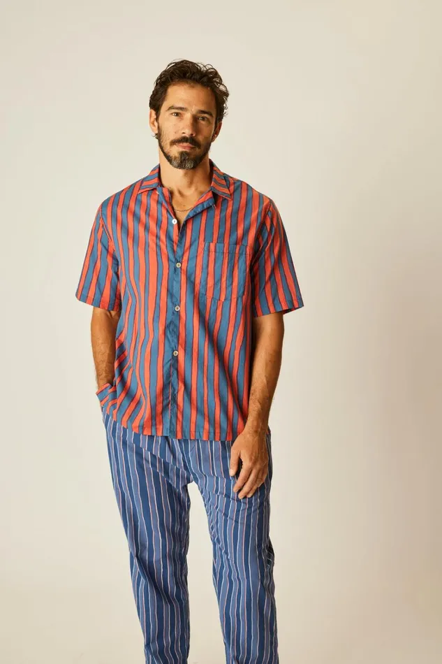 Women Natalie Martin Tops Kevin Shirt Unisex Batik Stripe Blood Orange