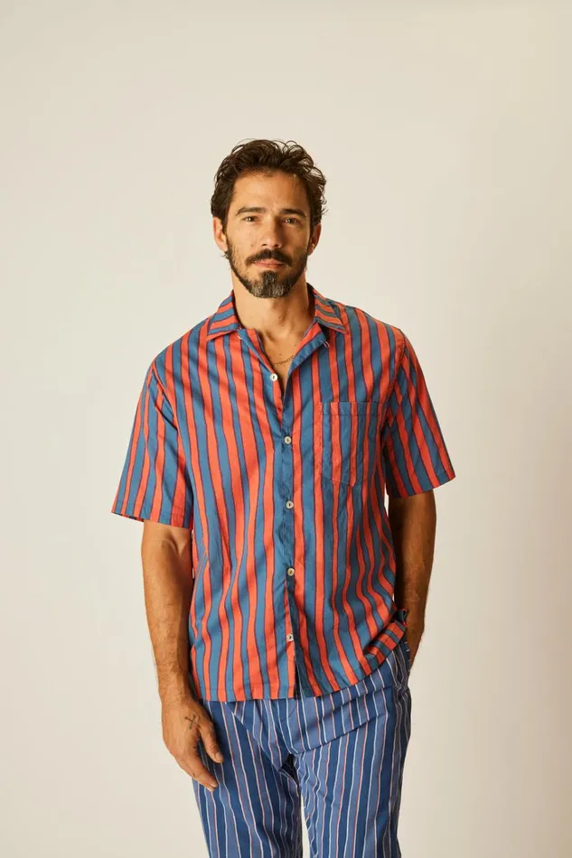 Women Natalie Martin Tops Kevin Shirt Unisex Batik Stripe Blood Orange