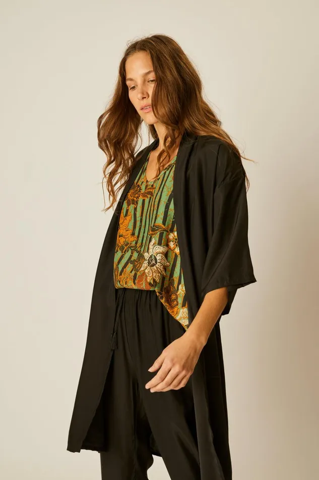 Women Natalie Martin Tops Lennon Kimono Black Silk