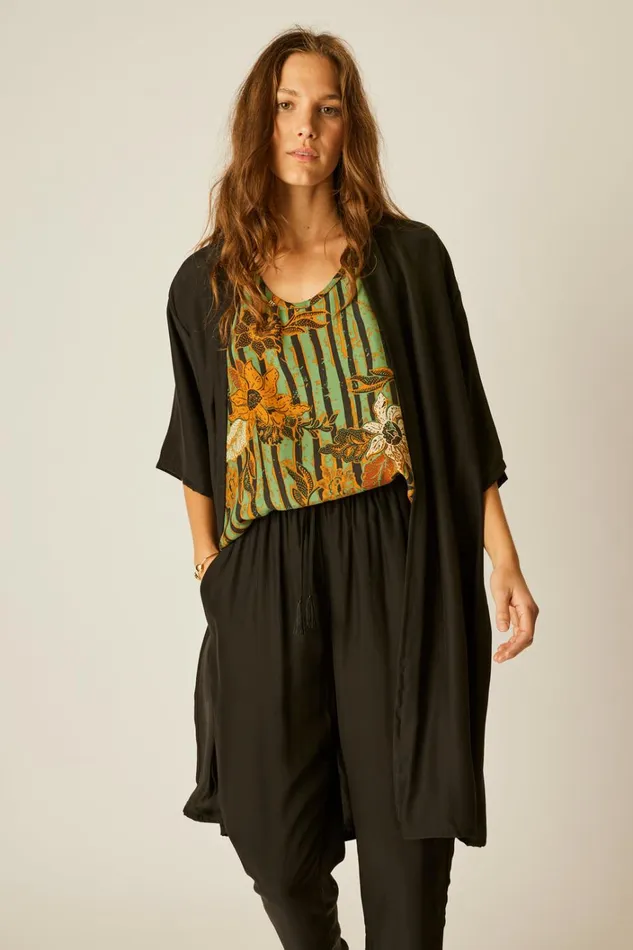 Women Natalie Martin Tops Lennon Kimono Black Silk