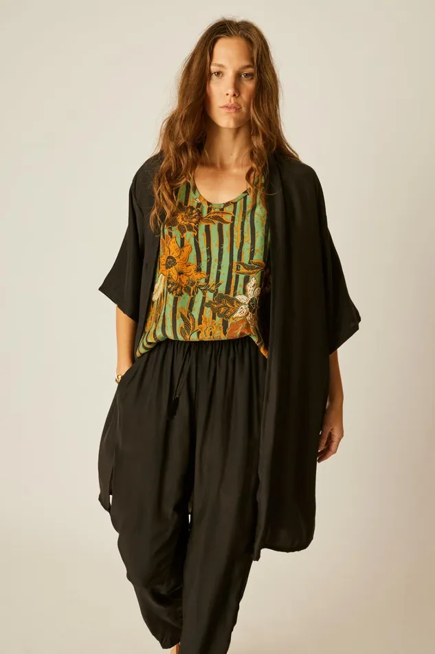 Women Natalie Martin Tops Lennon Kimono Black Silk