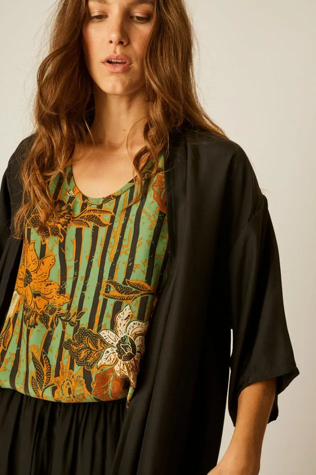 Women Natalie Martin Tops Lennon Kimono Black Silk