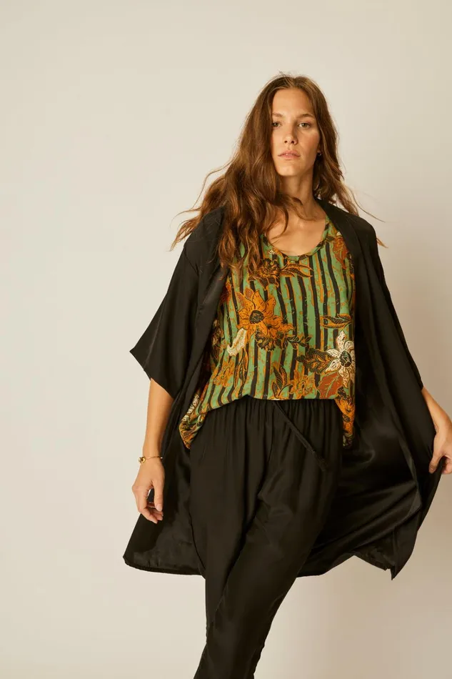 Women Natalie Martin Tops Lennon Kimono Black Silk