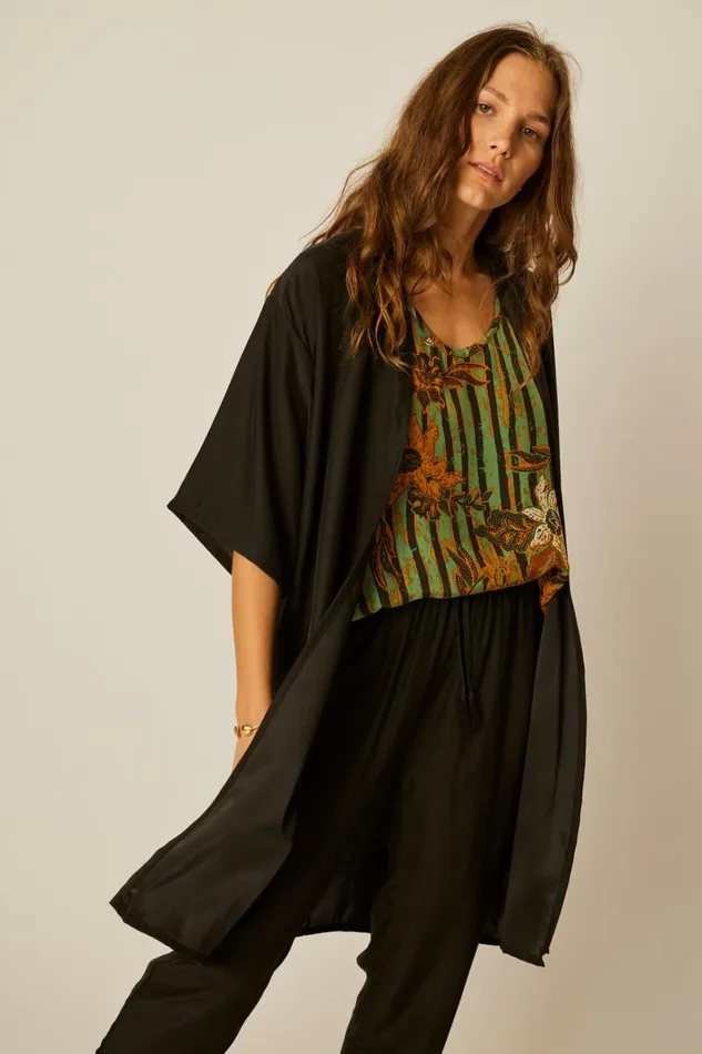 Women Natalie Martin Tops Lennon Kimono Black Silk