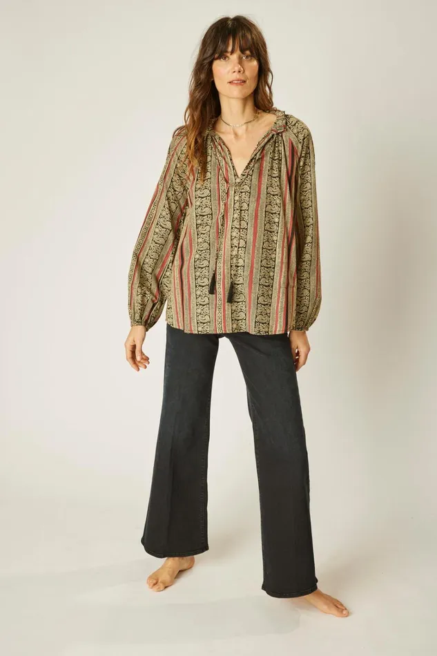 Women Natalie Martin Tops Penny Blouse Paisley Stripe Black